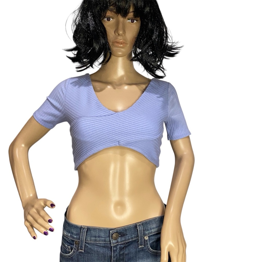 Forever 21 Criss-Cross Wrap Ribbed Mini Cropped Top Blue/Lavender Size Small VGC